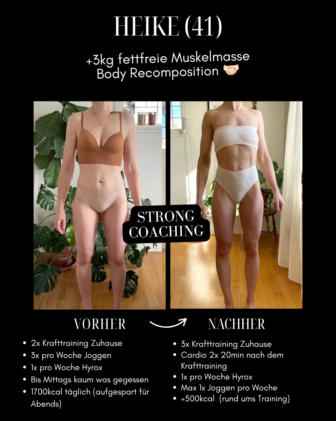 Heike: Original-Collage mit Vorher-Nachher-Fotos, Ergebnis und Veränderungen bei Training und Ernährung